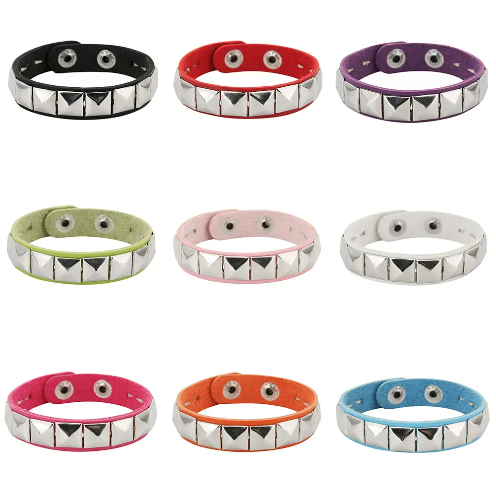 FASHION - New One Row Punk Rock Studded Bracelet Square Spiked Leather Cuff Bracelet for Men Women \Wristband Bracelet