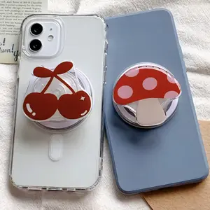 Cute Cartoon Mushroom Cherry For Magsafe Magnetic Phone Griptok Phone Holder Stand Universal Phone Ring Grip Tok For iPhone 15
