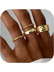 Stackable Chunky Gold Rings for Women Non Tarnish Dainty 14K Gold Plated Stacking Thumb Rings Set, Trendy Fashion Ring, Gold Wedding Band Ring Size 5-11