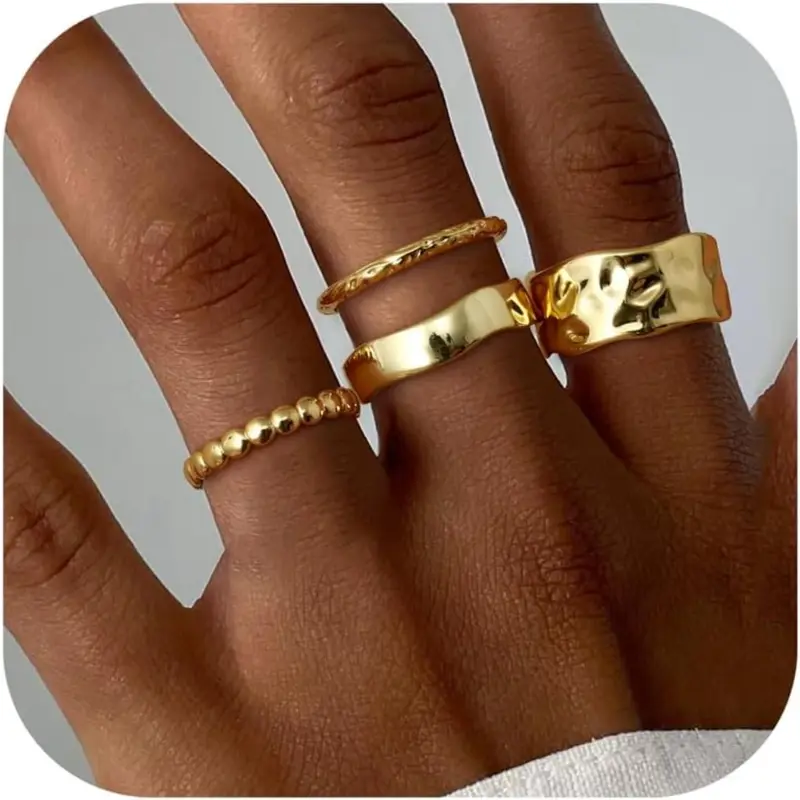 Stackable Chunky Gold Rings for Women Non Tarnish Dainty 14K Gold Plated Stacking Thumb Rings Set, Trendy Fashion Ring, Gold Wedding Band Ring Size 5-11, Exquisite Trendy Ring, Beautiful Rings