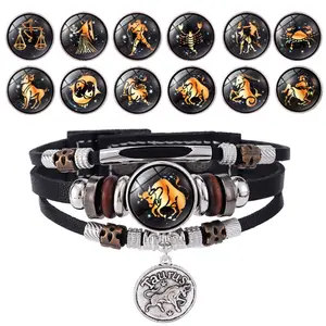 2026 Latest Luminous 12 Constellation Leather Bracelet – Handmade Multi-Layer Beaded Design, Glowing Zodiac Charm, Creative Unisex Jewelry & Couple Gift