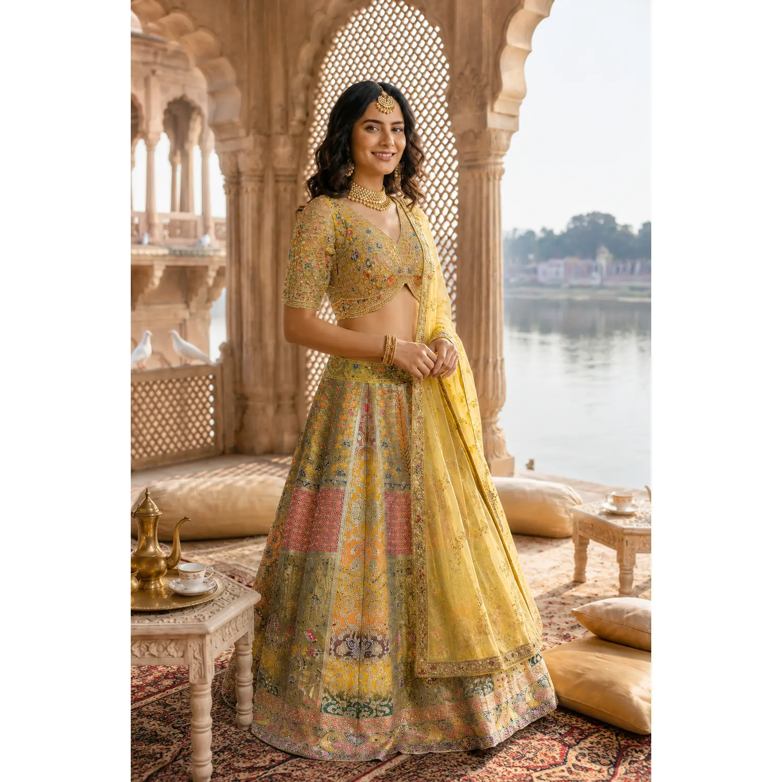 Olive Heritage 3-Piece Lehenga Set