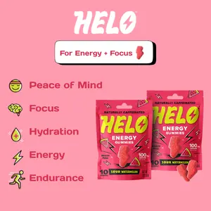 HELO Caffeine Energy Gummies | Sour Watermelon | 20 Natural Gummies for Focus, Energy, Hydration, and Productivity (Caffeine Candy)