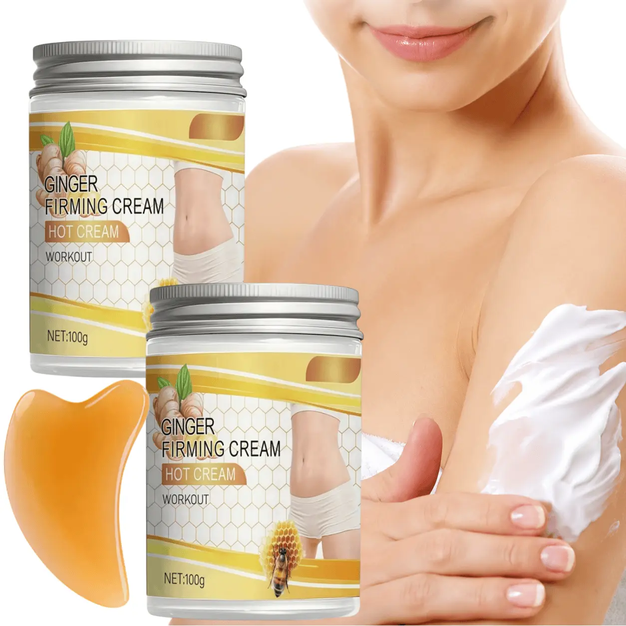 Skidnryka Firming Moisturizing Arm Cream Set (3 pieces), includes a gua sha board; hydrates and firms the skin, suitable for tightening loose and sagging skin; ideal for arms, abdomen, thighs, and buttocks; tightens the skin and provides lifting effects.