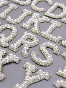 26 English Letters Pearl Rhinestone Patches For Clothes A-Z Alphabet Pearl Rhinestones Applique Sew On/Glue On Patches DIY Name Sewing