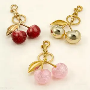 Women's 3-Piece Shiny Cherry Design Bag Charms - Shipping Included, Fashionable Keychains, Delicate Versatile Indoor Recreation Accessories, Ideal Birthday Gift