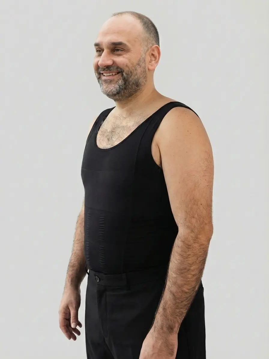 Men’s Compression Shapewear Tank – Waist & Chest Support, Seamless Sculpting Undershirt, Breathable Stretch Fit