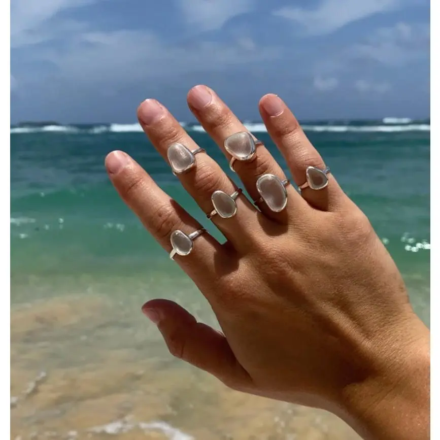 White Sea Glass Ring (Handmade)