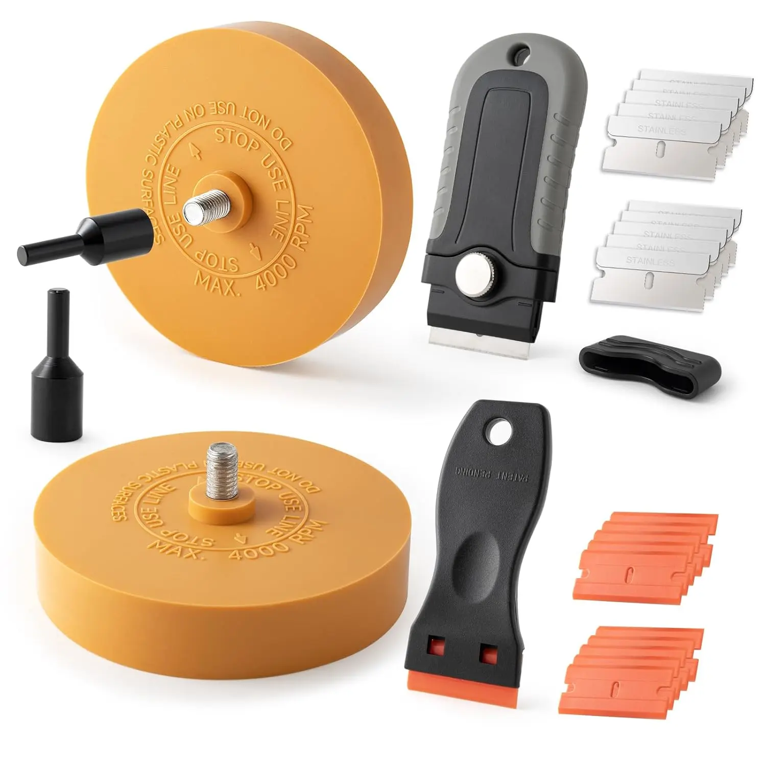 Decal Remover Eraser Wheel Tool Kit with Drill Adapter Vinyl Decal Adhesive  with Razor  Scraper for Removing Pinstripes, Stickers (Mix, 2 Pack Solid)