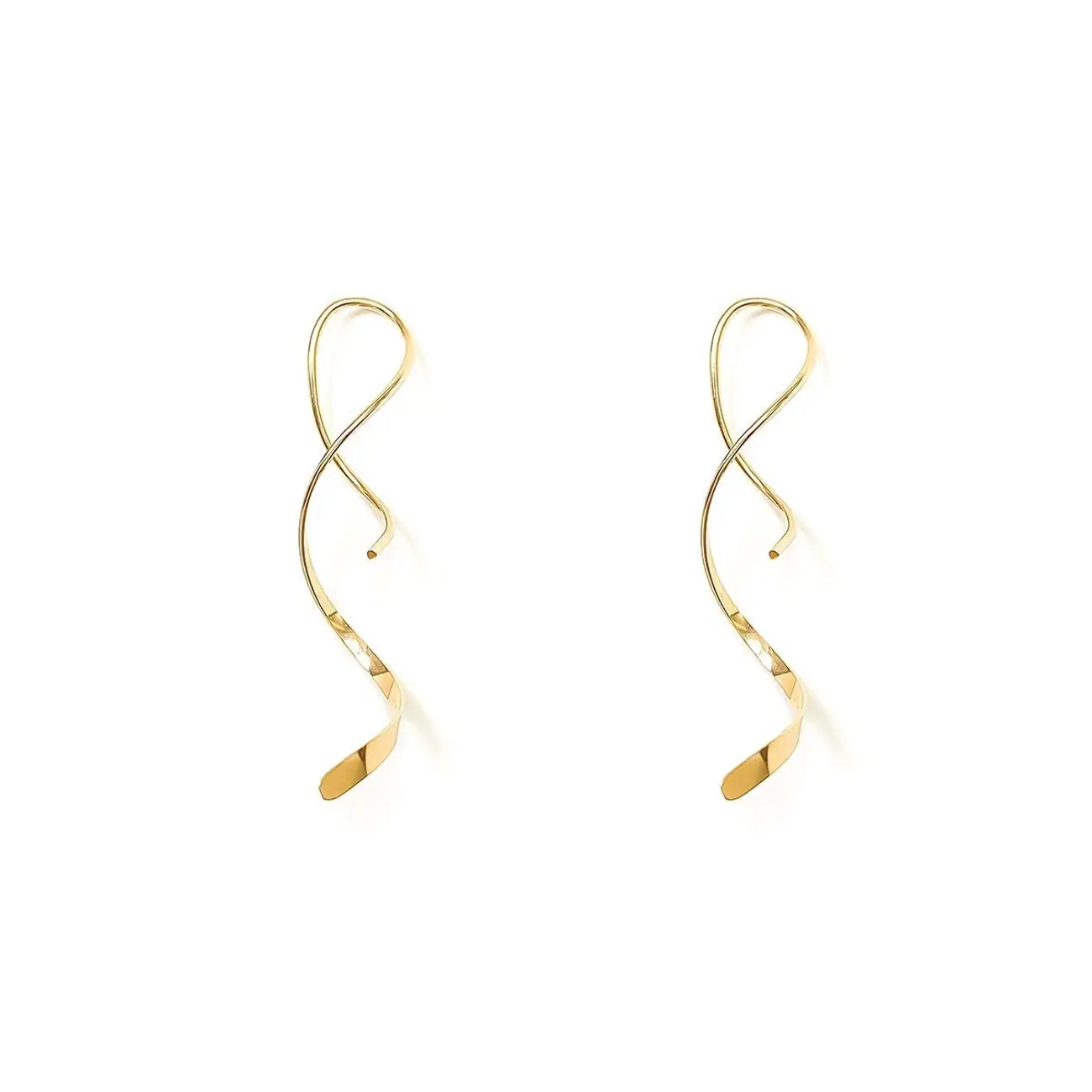 Spiral Threader Earrings, 925 Sterling Silver, Drop Dangle Handmade Twisted Linear Curved Minimal Everyday Earrings