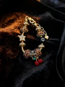 Women's Leopard Print Rhinestone Cherry Pendant Bracelet, Sexy Style Iron Chain Jewelry for All Seasons, Perfect Gift for Women, Charm Bracelets