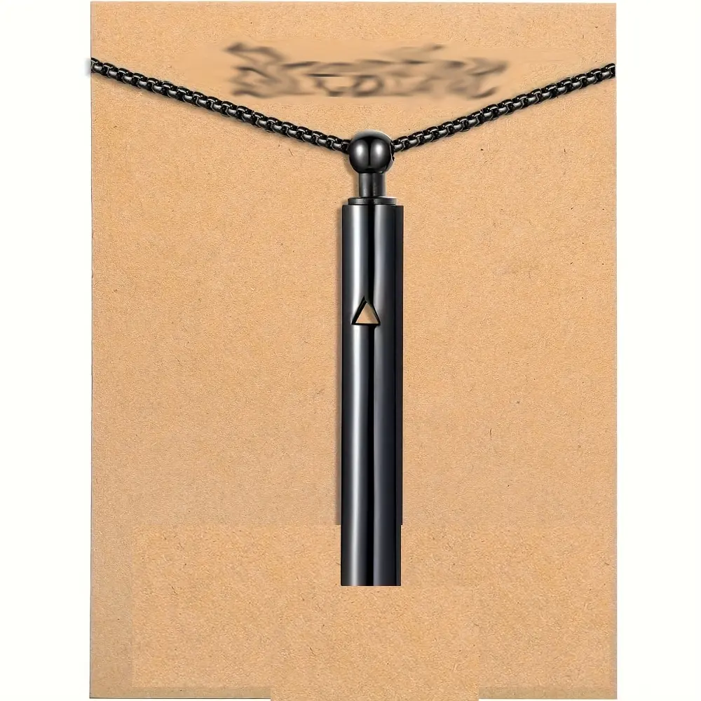 Mindfulness Breathing Necklace, Modern Stainless Steel Link Pendant with Breath Whistle, Unisex Soothing Stress Relief Aid & Fashion Costume Jewelry