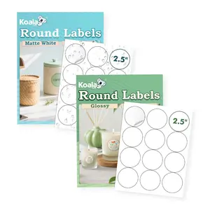 Koala 2.5 inches. Printable circular labels. 20 sheets each of glossy and matte waterproof vinyl stickers. Suitable for inkjet and laser printers. Well-designed for cutting. Easy to use. DIY Craft Paper