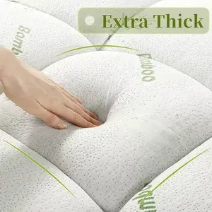 Cooling Bamboo Mattress Topper, Extra Thick Bed Pad, Breathable Bamboo Cover for Hot Sleepers, Deep Pocket 8-21", Soft Mattress Protector for Most Beds