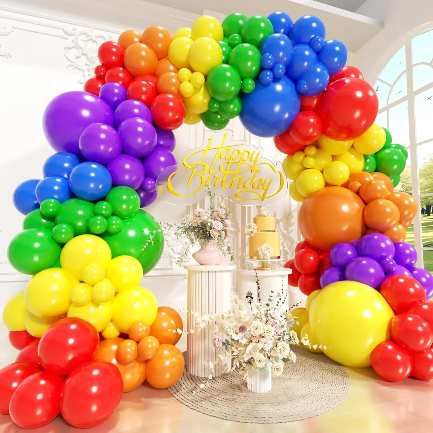 Rainbow Balloons Arch Kit 120 count, Assorted Colorful Spring Balloon Garland Kit, Different Sizes Latex Balloons for  Shower Wedding  Anniversary Birthday Party Decorations