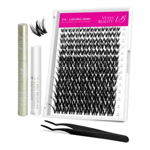 VEYESBEAUTY VB-Furrish Cluster Lashes Ultra-thin Extremely Fine Invisible Band False Eyelash Wispy Faux Mink Lash Mixed Length DIY Eyelash Extension for Self Makeup Cosmetic Application at Home