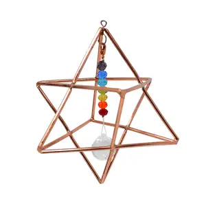100% Solid Copper 4" Merkaba with Chakra Beads for Meditation , Body Healing , Reiki Balancing Chakras , Crystal Recharging , Focused Energy