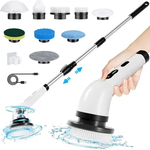 AIT Corp Electric Spin Scrubber, IPX7 Waterproof Cordless Cleaning Brush for Home, Power Shower Scrubber with 6 Replaceable Brush Heads & Adjustable Extension Handle, Electric Mop for Tub Tile Floor Car
