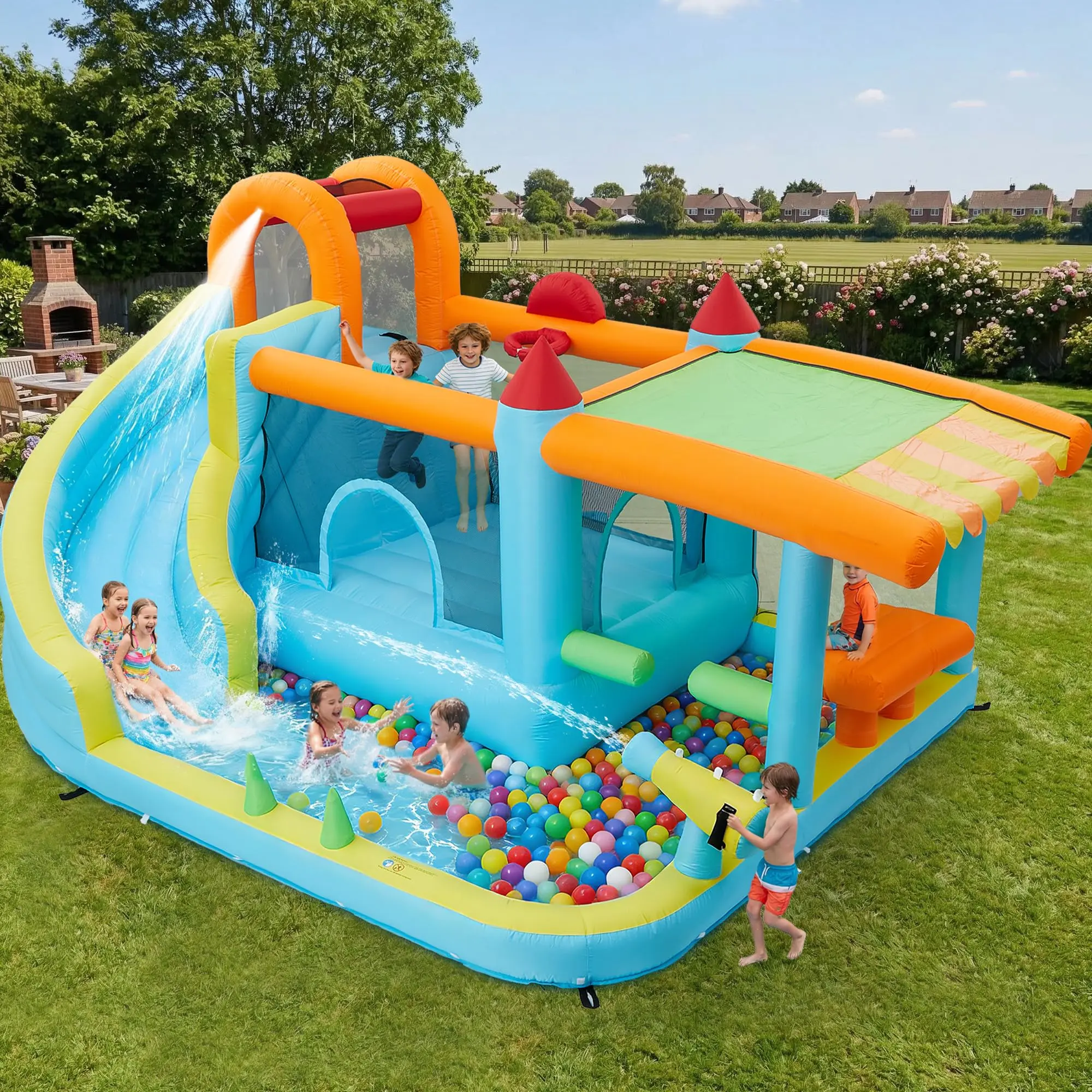 Inflatable Bounce House for Kids,14ft x 10ft Indoor Outdoor Bounce Castle 12-in-1 with 450W Blower and Slide, Jump House for Backyard Party Family Gatherings