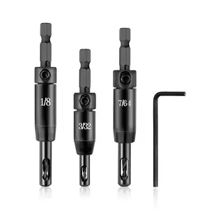 2026 Upgraded Self Centering Drill Bit Set, 3/32" 7/64" 1/8" Center Hinge Drill Bit for 1/4In Hex Shank Drills, Installing Hinge & Drilling Pilot Hole, Ultra-Hard Steel, High-Precision