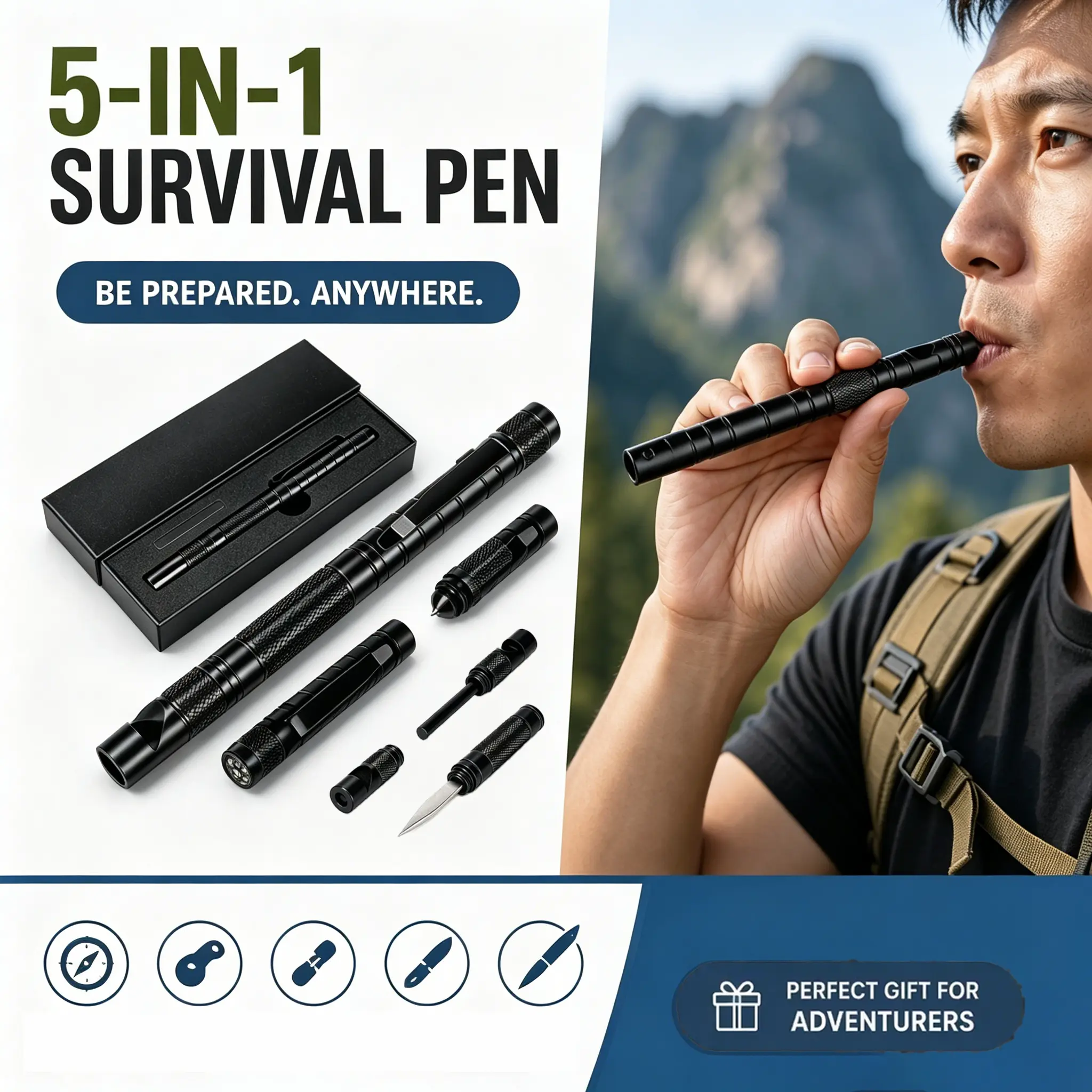 Multifunctional outdoor pen, waterproof and rainproof, five-in-one configuration