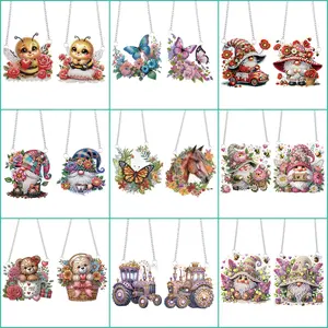 2pc DIY Flowers / Butterfly / Car / Cartoon Special Shape Diamond Painting Hanging Pendants for Wall Window