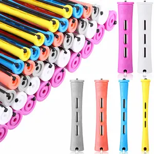 60 Pcs Perm Rods Natural Long Short Hair Perm Rods with Elastic Rubber Band Non Slip Plastic Perming Cold Wave Kit for Women Hairdressing Styling Tool