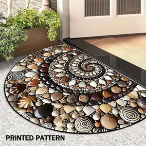 Colorful Stone Print Welcome Mat, Printed Visual Effect, Soft Absorbent Non-Slip Half Round Indoor Outdoor Door Mat, Home Entrance Decor Office Kitchen Entryway Mat, Household Decorative Rug, Modern Indoor Rug