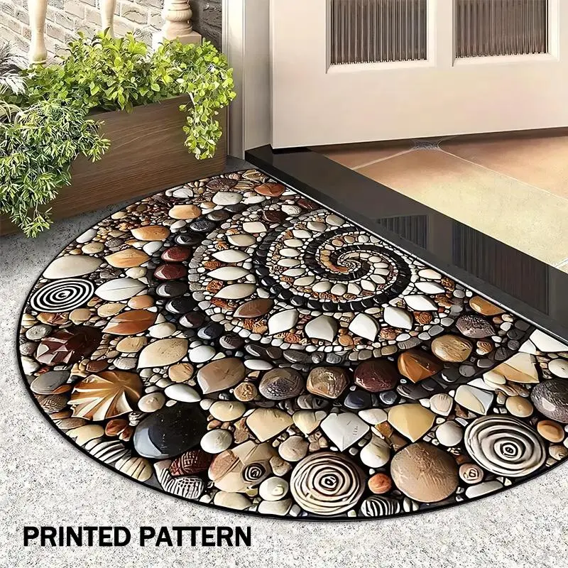 Colorful Stone Print Welcome Mat, Non Slip Doormat, Soft Absorbent Non-Slip Half Round Indoor Outdoor Door Mat, Home Entrance Decor Office Kitchen Entryway Mat, Household Decorative Rug