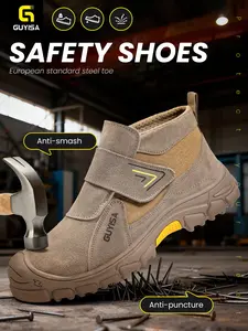 Men's Guyisa Safety Shoes Fireproof Welding Boots, Velcro Easy Wear Soft Durable Rubber Sole, Casual Work Fashion Protection Shoes, Leather Work Boots