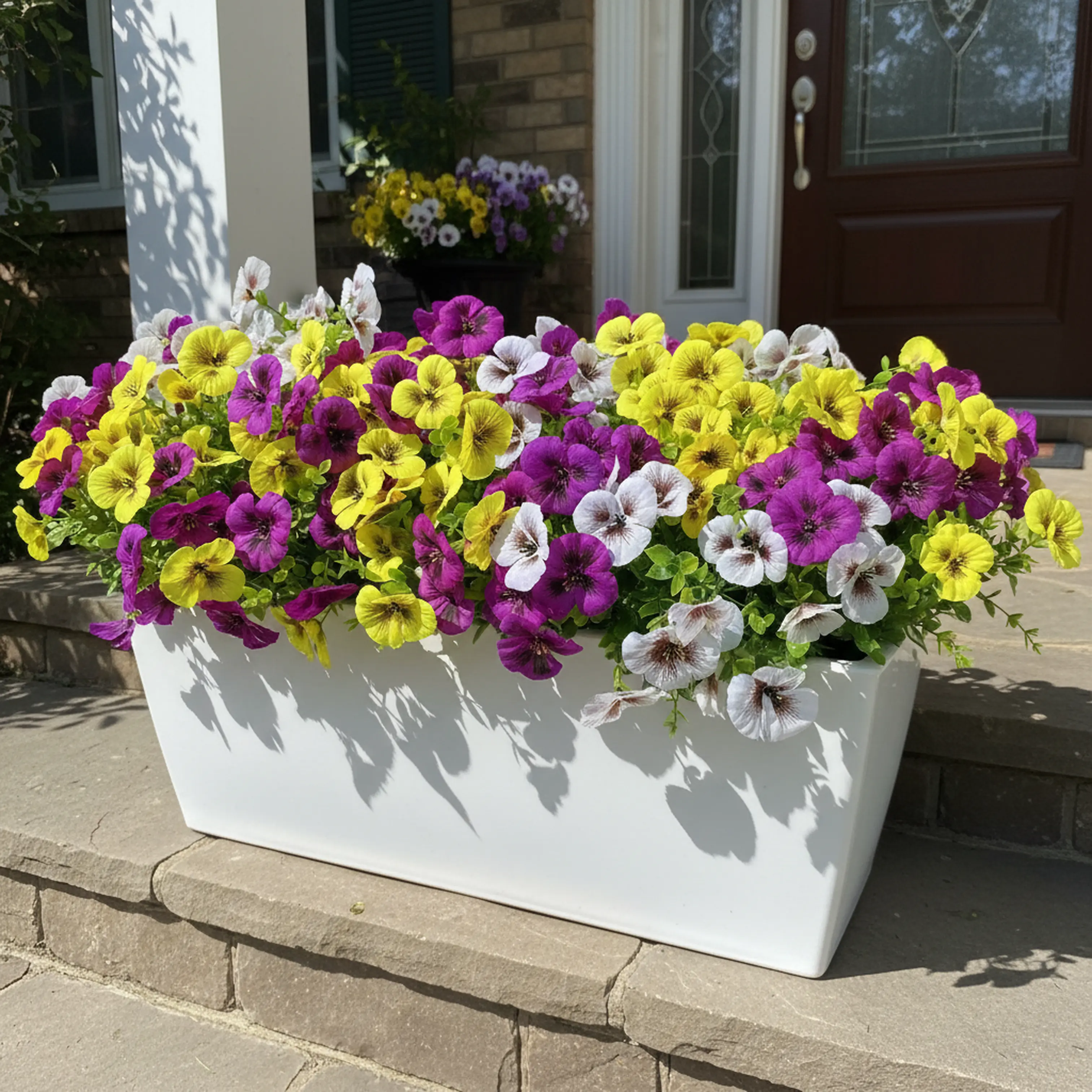 20 Bundles UV Resistant Artificial Pansy Flowers for Outdoors – Faux Silk Pansies with Eucalyptus Leaves for Garden, Porch, Patio, Front Yard & Home Decor (Purple, Yellow, White)