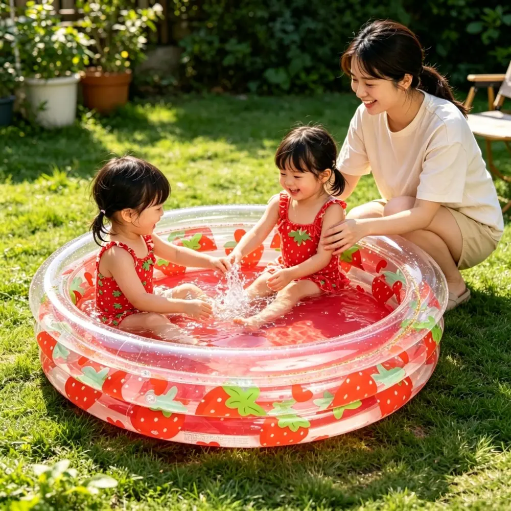 Inflatable Kiddie Pool, Glitter Toddler Swimming Pool, 3 Ring Round Baby Pool for Backyard Summer Water Play