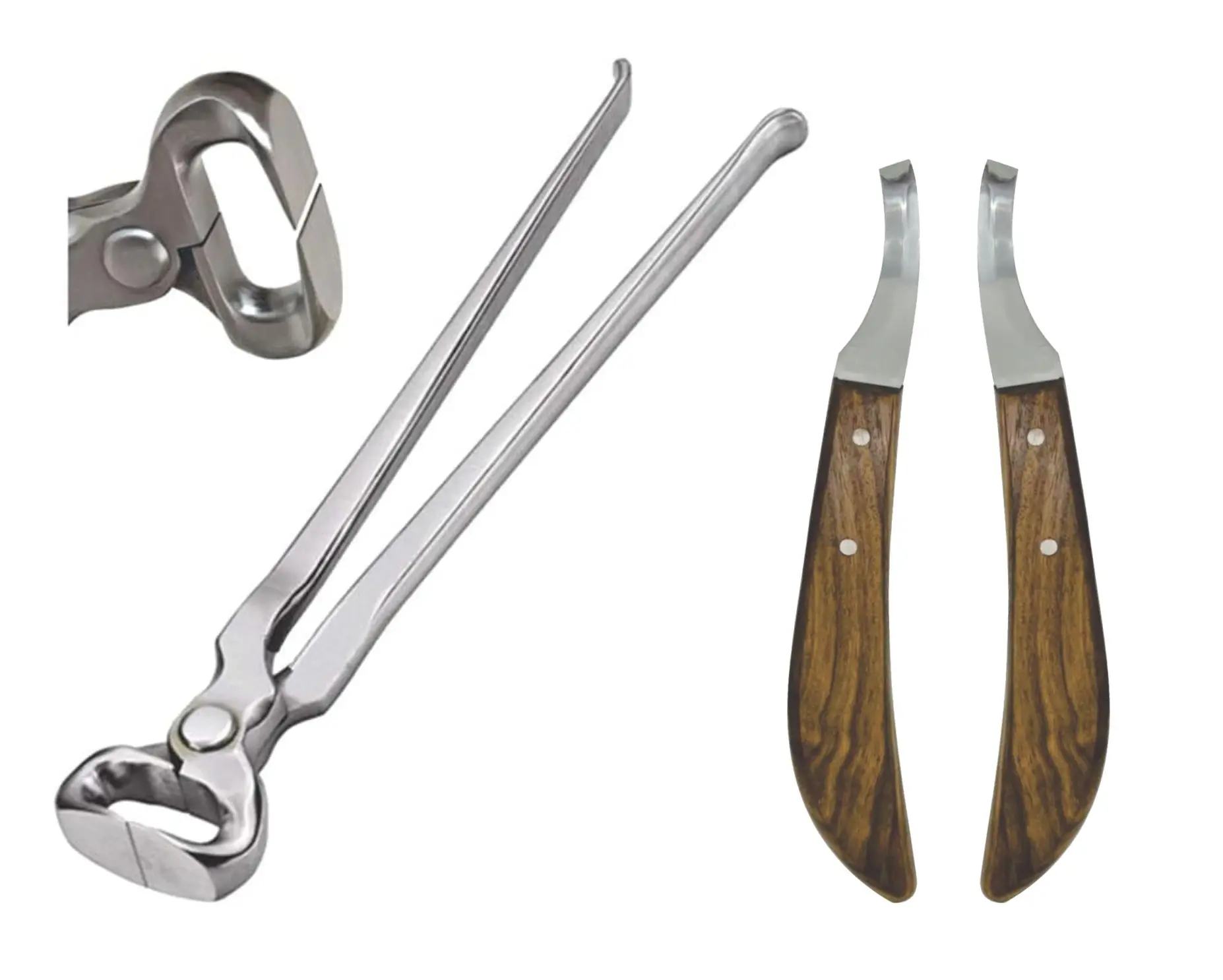 Equinez Tools Professional Farrier Multi Pack Hoof Tools Set - Powerful 14” Nipper, Left-Right Handed Knives, Sharp Stainless Steel Blades, Durable Ergonomic Design for Farriers, Maintaining Healthy Hooves, Wooden