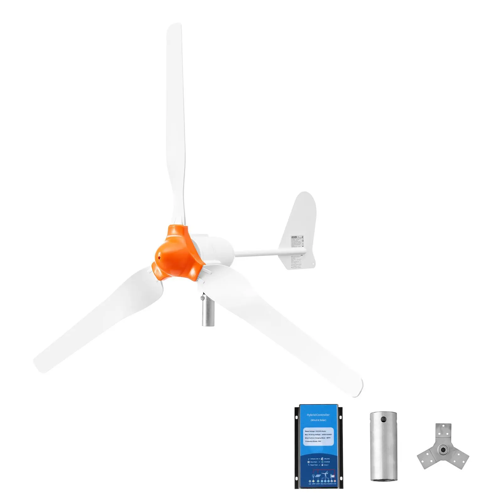 【Summerfinds】VEVOR 1200W 24V Wind Turbine Generator, 3-Blade Wind Turbine Kit with Wind/Solar Hybrid Controller, Efficient 3-Phase AC Permanent Wind Power Generator for RV Boat Home Farm (Tower Pole Not Included)