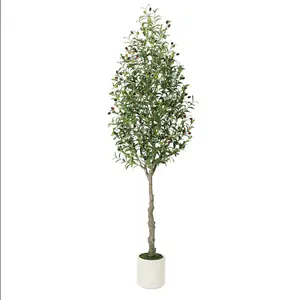 【Christmas Gift】Lifelike Artificial Olive Tree (2PCS 7FT, Plus 5FT/6FT Options) - Curved Design Fake Plant Decoration for Home/Office Indoor Plants Decor with Silk Ornaments
