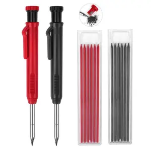 Mechanical Pencil Set, 1 Set Including 2 Counts Carpenter Pencil & 12pcs Refill, Construction Pencil with Built-in Sharpener
