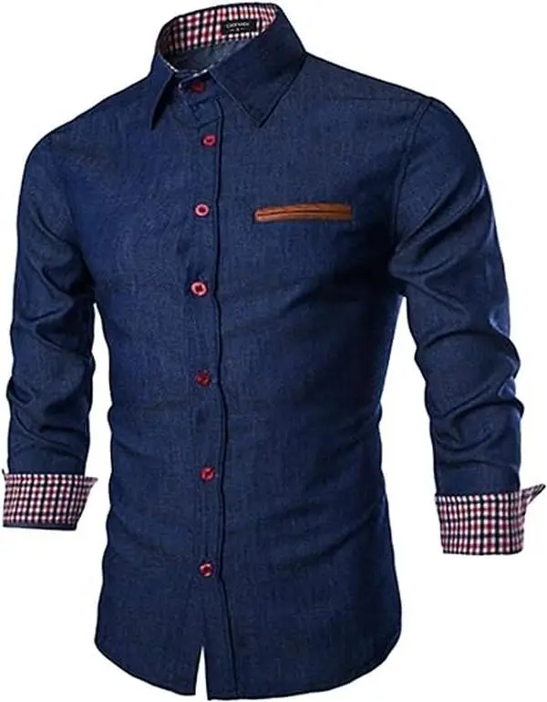 COOFANDY Men's Casual Shirt Button Down Shirts Long-Sleeve Denim Work Cotton Shirt Long Sleeve Collar Fashion Menswear Soft Top Dress Pockets