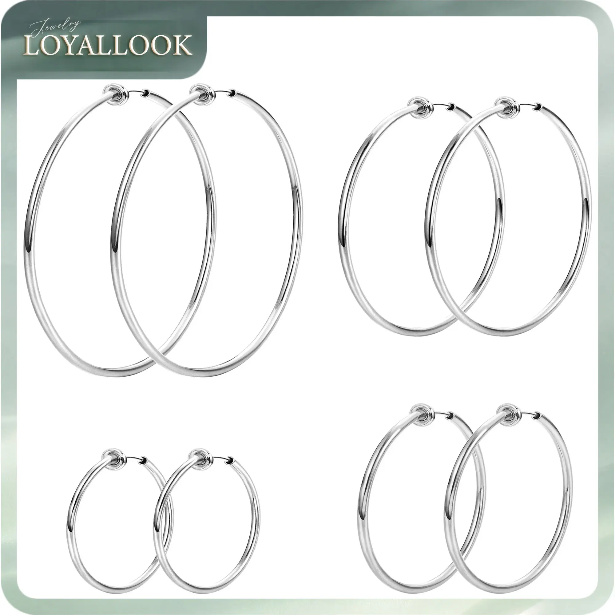 LOYALLOOK 4 Pairs Stainless Steel Clip On Hoop Earrings for Women Fake Hoop Earrings Spring Hoop Earrings For Non-Pierced Ears