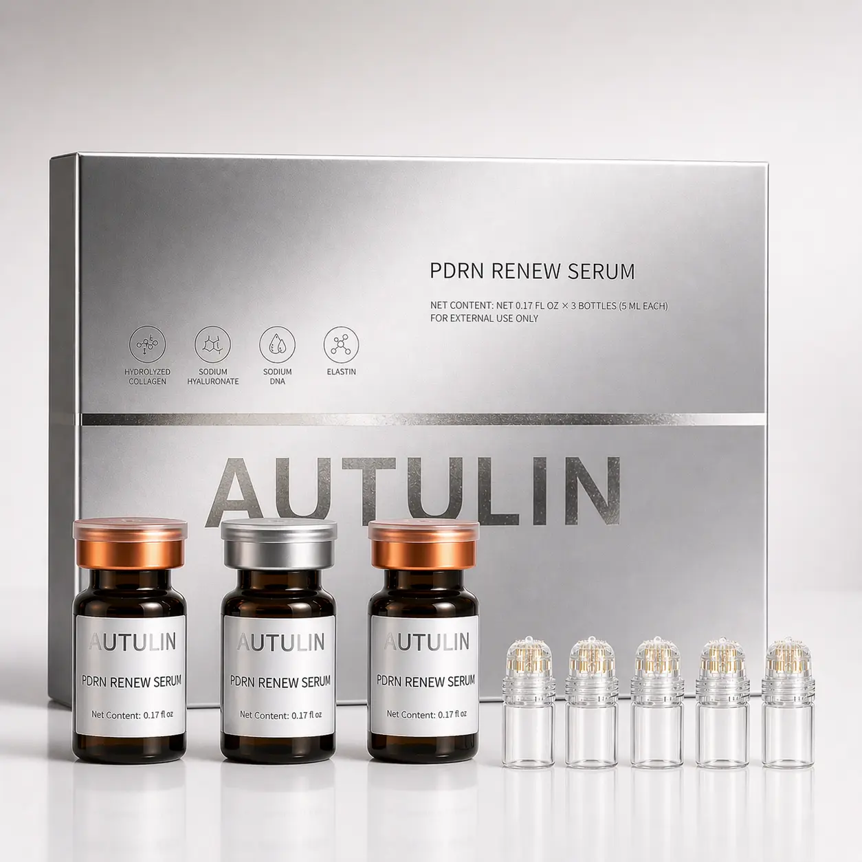Micro Infusion PDRN Facial Serum Set + 5 Applicator Bottles – Deep Hydration, Smooth & Glow Skin Care Kit, Lightweight Daily Skincare Solution