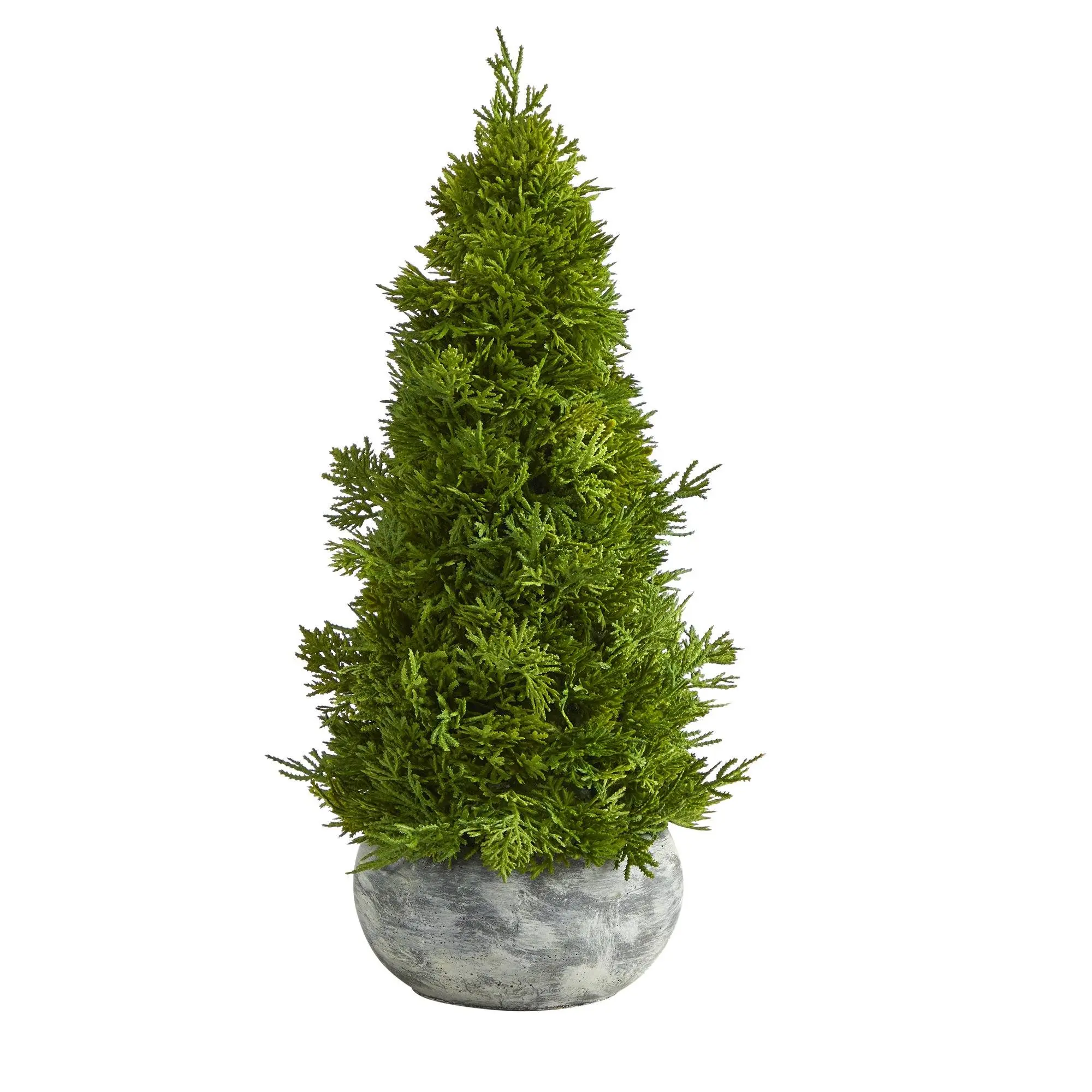 18in Cypress Green Cone-Shape Evergreen Artificial Christmas Tree with Decorative Base - Artificial Potted Plant for Holiday Decor, Featuring Evergreen Look & Wild Greenery Home Supplies Accent