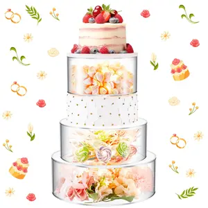 3 Pcs Acrylic Cake Stand with LED Lights 6'' 8'' 10'' Clear Fillable Cake Riser Round 3 Tier Case Cylinder Box for Wedding Birthday Holiday Party Food Display 3 Sizes Cupcake Holder DIY Decorations Supplies Hollow Colorful Ornaments