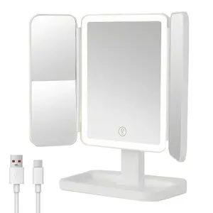 Foldable LED Makeup Mirror, 3 Light Modes, 2X/3X HD Magnification, Touch Dimmable, 360° Rotatable, Portable Vanity Mirror, Exquisite Gift Box, Ideal Mother's Day Gift for Mom