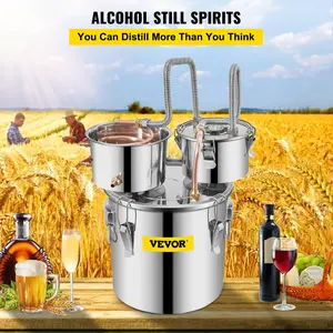 VEVOR Alcohol Still, TikTokShopBlackFriday, 5 Gallon, Stainless Steel Alcohol Distiller with Copper Tube & Build-in Thermometer & Water Pump, Double Thumper Keg Home Brewing Kit, for DIY Whiskey Wine Brandy Drinkware