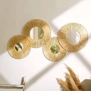 Bohemian Rattan Wall Mirror Set, Handwoven Frame, Round Decorative Mirrors, Rustic Home Décor, Living Room, Bedroom, Entryway