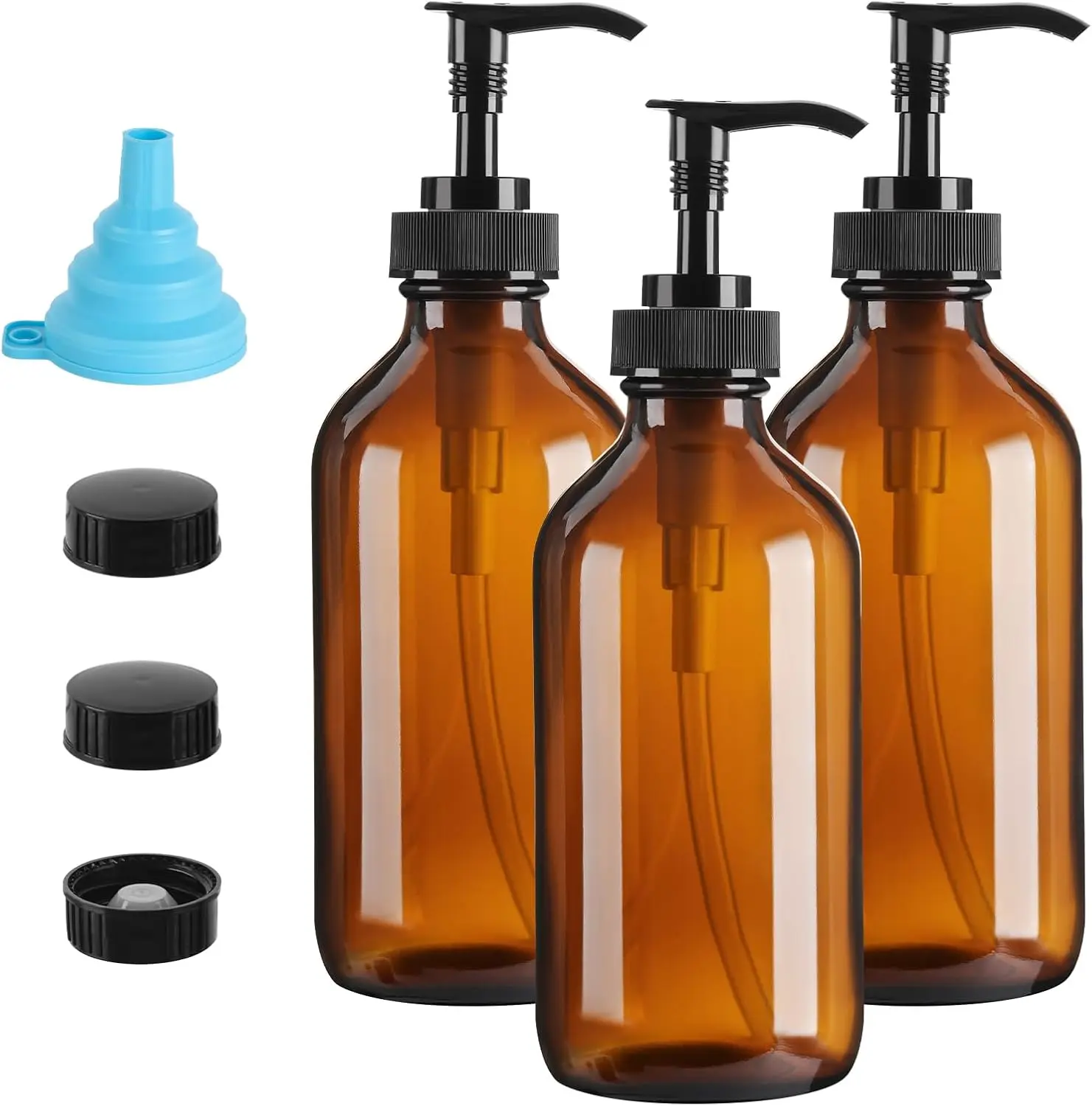 GIVAMEIHF 8oz Amber Glass Dispenser Bottles 3-Pack,Refillable Soap Dispenser with Drip-Free Pump,Brown Glass Containers for Kitchen & Bathroom - Dish Soap,Shampoo,Lotion,Conditioner & Body Wash