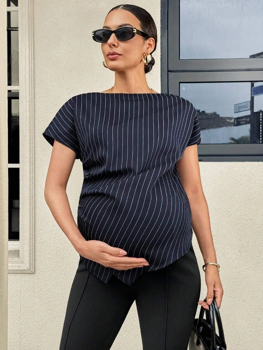 LAFERLIN Maternity Work Top, Business Casual Women , Office Wear Fashionable Elegant Striped Print Blouse