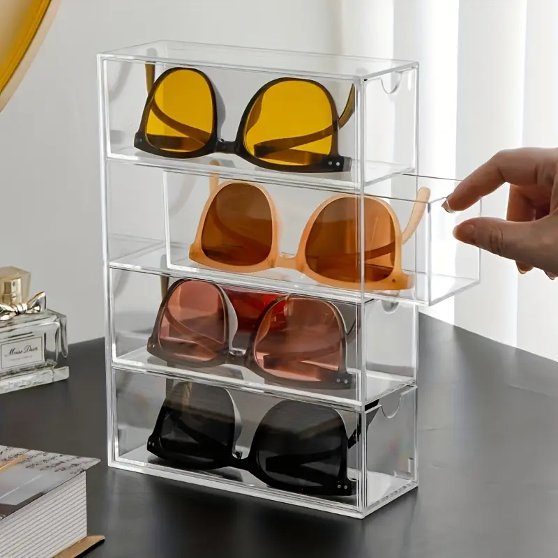 Dust-Proof Clear Desk Organizer, Dustproof Organizers with Drawer Dustproof Storage Box - Modern Storage Solution Eyeglasses Storage Box Display Box for Glasses, Cosmetics & Lipstick - Office Supplies Multifunctional Storage Bin