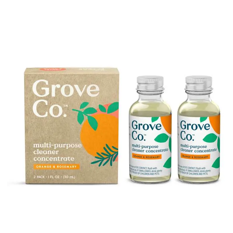 Grove Co. Multi-Purpose Cleaner Concentrate - 92% Plant-Derived, Grease & Grime Remover for Sealed Surfaces, Vegan & Cruelty-Free, 2-Pack