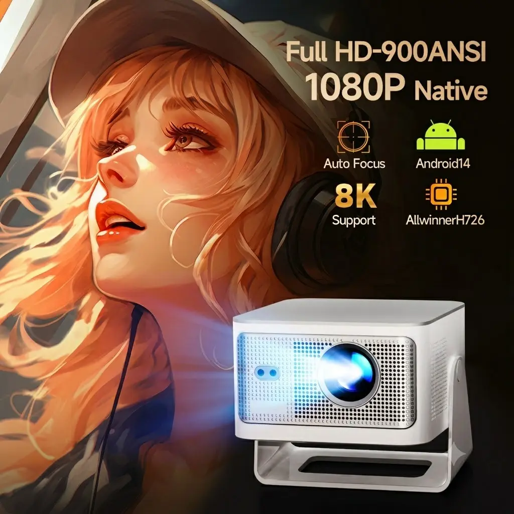 HY350MAX 900ANSI Projector Auto Focus 8K Decode Android 14 Allwinner H726 Built-in 15W HiFi Speaker Dual WiFi6 BT5.4 Native 1080P 1.0:1 short Throw Portable Smart Projector For Home Cinema Movie Night #TikTokShopBackToSchool
