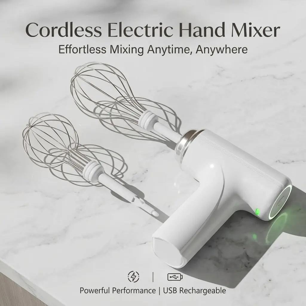 GMOX Cordless Hand Mixer with Lithium Batteries, 3-Levels Speed Handheld Electric Whisk, 2pcs Mixing Whisks (Detachable), Effortless Mixing White Kitchen Multifunctional Office Presentation Tool